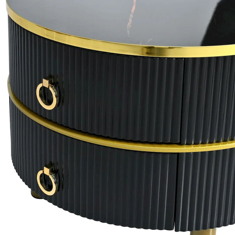 Table basse ronde empilable avec 2 tiroirs