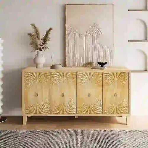 60 Vintage 4 Door Carved Pattern Buffet/Sideboard