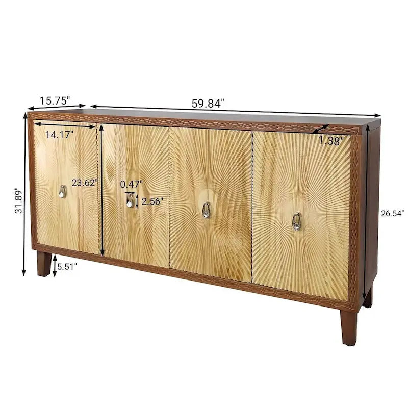Buffet/armoire vintage 60 pouces à 4 portes avec motifs sculptés