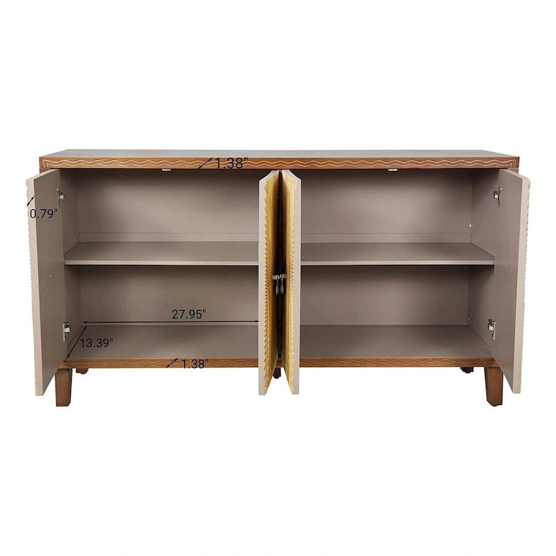 Buffet/armoire vintage 60 pouces à 4 portes avec motifs sculptés