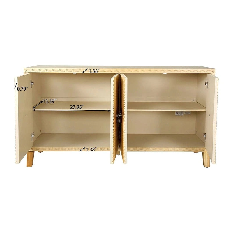 Buffet/armoire vintage 60 pouces à 4 portes avec motifs sculptés