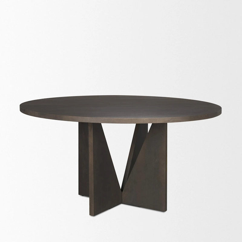 Table de salle à manger en bois expresso texturé avec piètement géométrique - 60,0 L x 60,0 l x 30,0 H