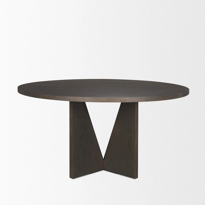 Table de salle à manger en bois expresso texturé avec piètement géométrique - 60,0 L x 60,0 l x 30,0 H