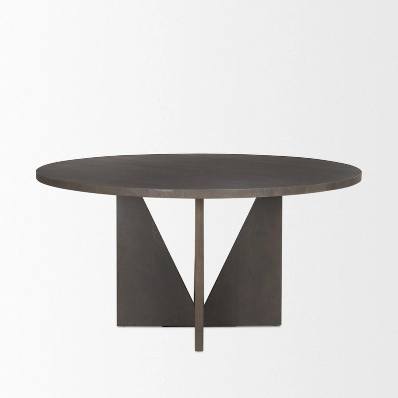 Table de salle à manger en bois expresso texturé avec piètement géométrique - 60,0 L x 60,0 l x 30,0 H