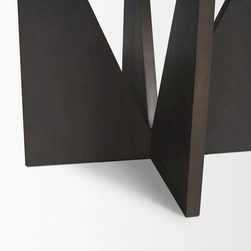 Table de salle à manger en bois expresso texturé avec piètement géométrique - 60,0 L x 60,0 l x 30,0 H
