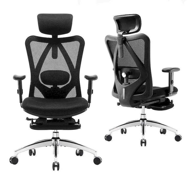 Chaise de bureau ergonomique avec repose-pieds, fauteuil à dossier haut pour personnes de grande taille, noir - 68*70*130