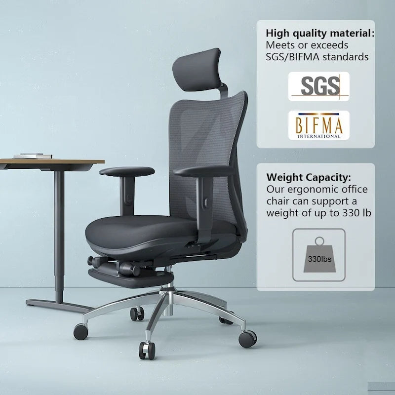 Chaise de bureau ergonomique avec repose-pieds, fauteuil à dossier haut pour personnes de grande taille, noir - 68*70*130