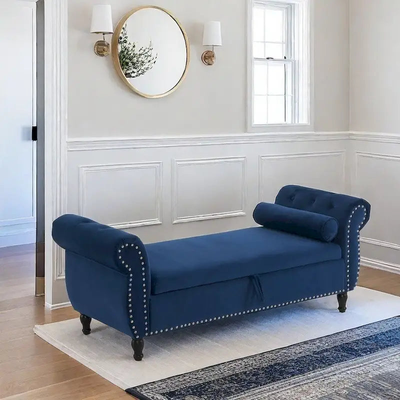 Banc ottoman de rangement multifonctionnel en velours traditionnel avec coussin