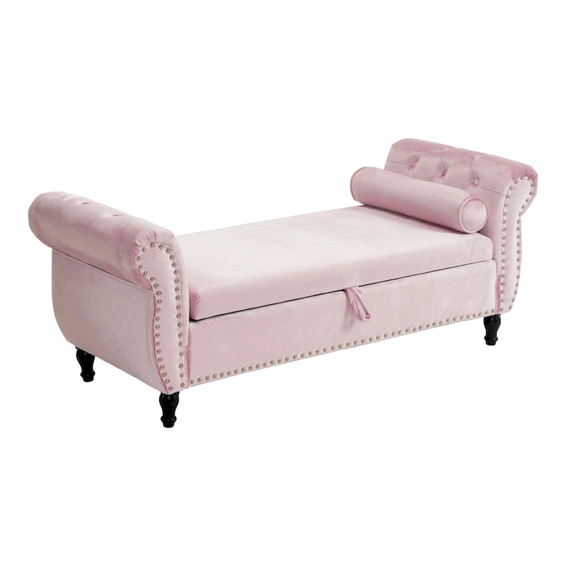 Banc ottoman de rangement multifonctionnel en velours traditionnel avec coussin