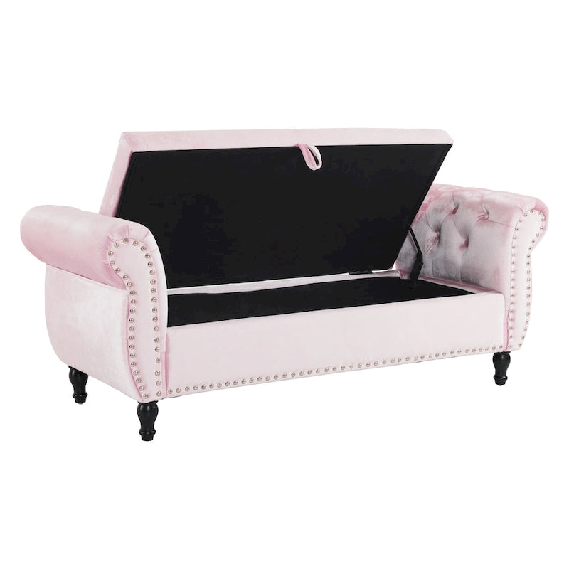 Banc ottoman de rangement multifonctionnel en velours traditionnel avec coussin