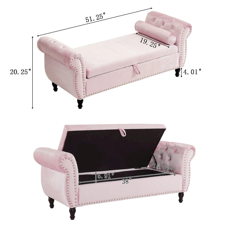 Banc ottoman de rangement multifonctionnel en velours traditionnel avec coussin