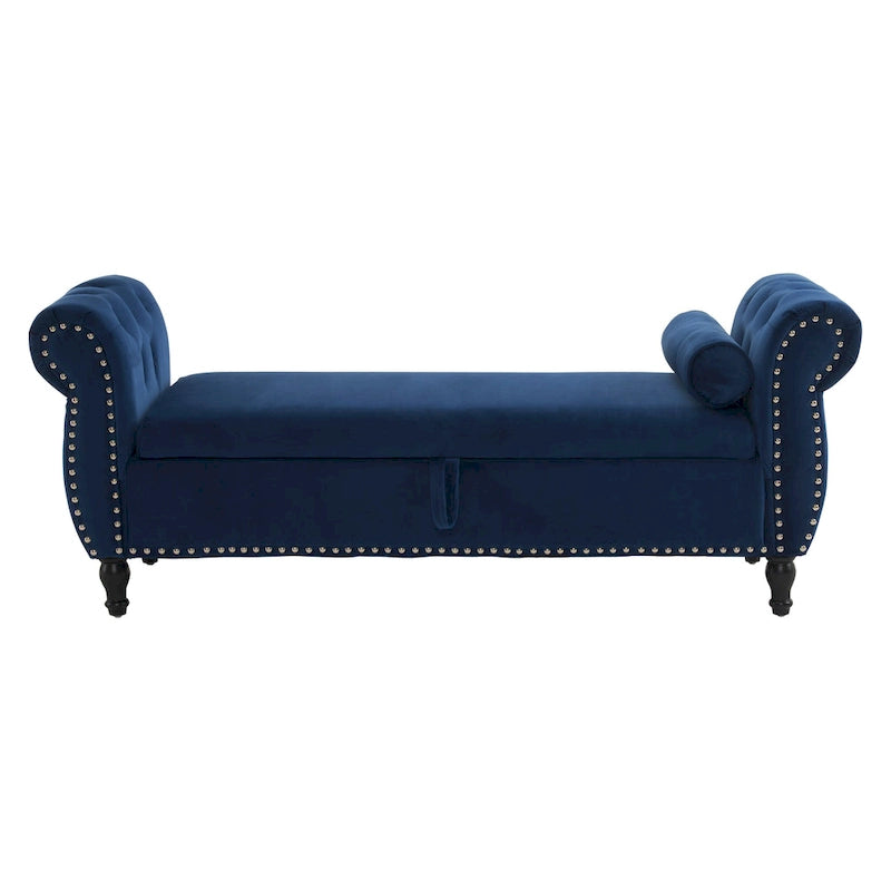 Banc ottoman de rangement multifonctionnel en velours traditionnel avec coussin