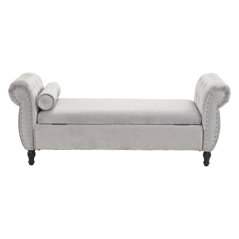 Banc ottoman de rangement multifonctionnel en velours traditionnel avec coussin